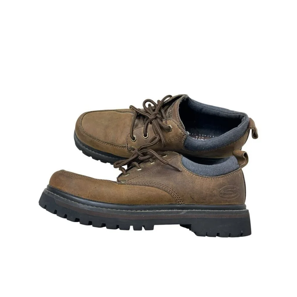Skechers Brown Leather Work Shoes Size Men’s 10 Oxfords Casual Chunky Y2K